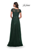 Picture of: A-Line Dress with Lace Applique and Sheer Short Sleeves in Emerald, Style: 30168, Back Picture