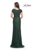 Picture of: Stretch Lace Evening Dress with Short Sleeves in Emerald, Style: 30797, Back Picture
