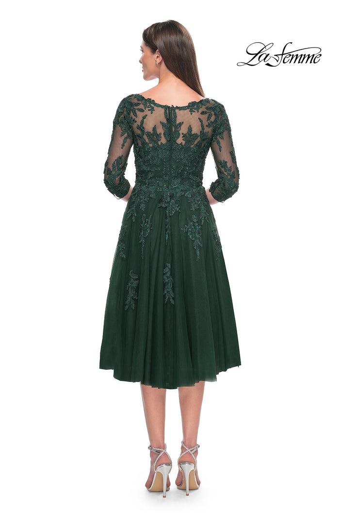 Picture of: Tulle and Lace Knee Length Evening Dress in Emerald, Style: 30964, Back Picture