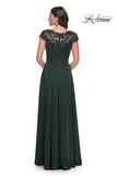 Picture of: A-Line Satin Dress with Stunning Beaded Neckline and Short Sleeves in Emerald, Style: 31195, Back Picture