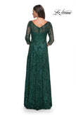 Picture of: Beautiful Beaded Long Dress with Illusion Sleeves in Emerald, Style: 31690, Back Picture