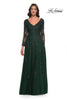 Picture of: Long Sleeve Lace and Tulle Dress with V Neckline in Emerald, Style: 30795, Detail Picture 1