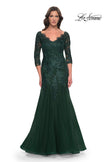 Picture of: Mermaid Tulle and Lace Dress with Scallop Detailed Neckline in Emerald, Style: 30823, Detail Picture 1