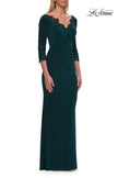 Picture of: V-Neck Lace Trim Gown with Three-Quarter Sleeves in Emerald, Style: 33658, Detail Picture 1