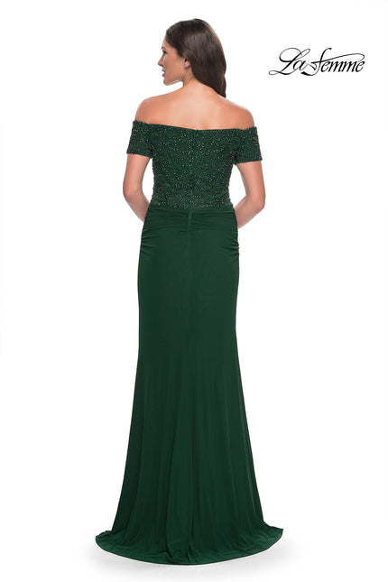 Picture of: Net Jersey Long Gown with Exquisite Beaded Design in Gunmetal, Style: 30057, Detail Picture 2