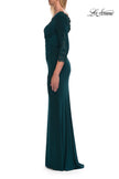 Picture of: V-Neck Lace Trim Gown with Three-Quarter Sleeves in Emerald, Style: 33658, Detail Picture 2