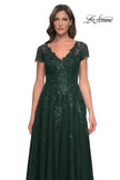 Picture of: A-Line Dress with Lace Applique and Sheer Short Sleeves in Emerald, Style: 30168, Detail Picture 3