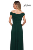 Picture of: Off the Shoulder Net Jersey Long Dress with Ruching in Emerald, Detail Picture 4