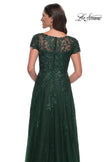 Picture of: A-Line Dress with Lace Applique and Sheer Short Sleeves in Emerald, Style: 30168, Detail Picture 4