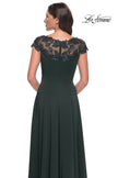 Picture of: A-Line Satin Dress with Stunning Beaded Neckline and Short Sleeves in Emerald, Style: 31195, Detail Picture 4