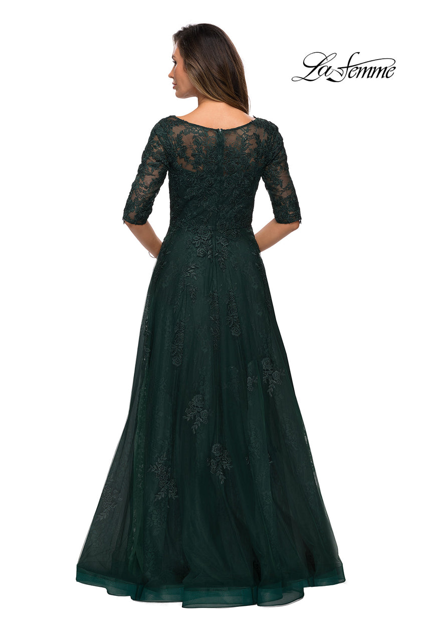 Picture of: Lace and Tulle A-line Gown with Three Quarter Sleeves, Style: 28036, Detail Picture 7