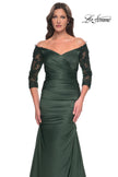 Picture of: Mermaid Satin Dress with Gathering and Off the Shoulder Top in Emerald, Style: 30853, Detail Picture 7