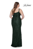 Picture of: Beaded Lace Plus Dress with Ruching and V Neckline in Emerald, Style: 31982, Back Picture