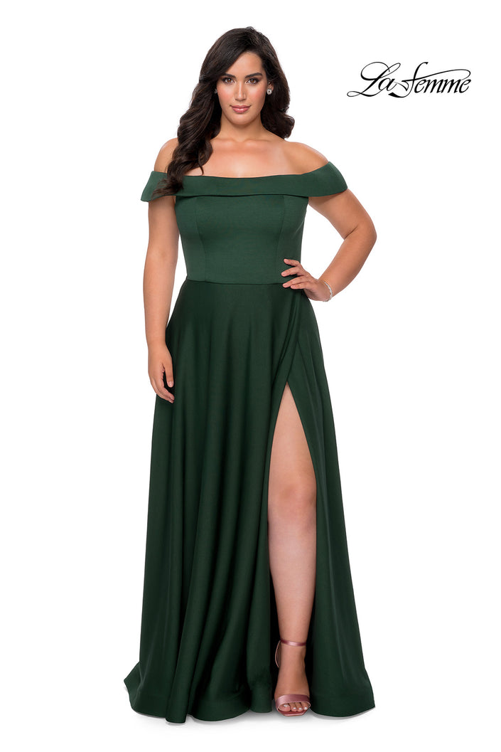 Picture of: Off The Shoulder Plus Size Dress with Leg Slit in Emerald, Style: 29007, Detail Picture 1