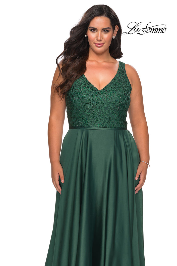 Picture of: A-line Plus Size Dress with Lace Sequin Bodice in Emerald, Style: 29004, Detail Picture 2