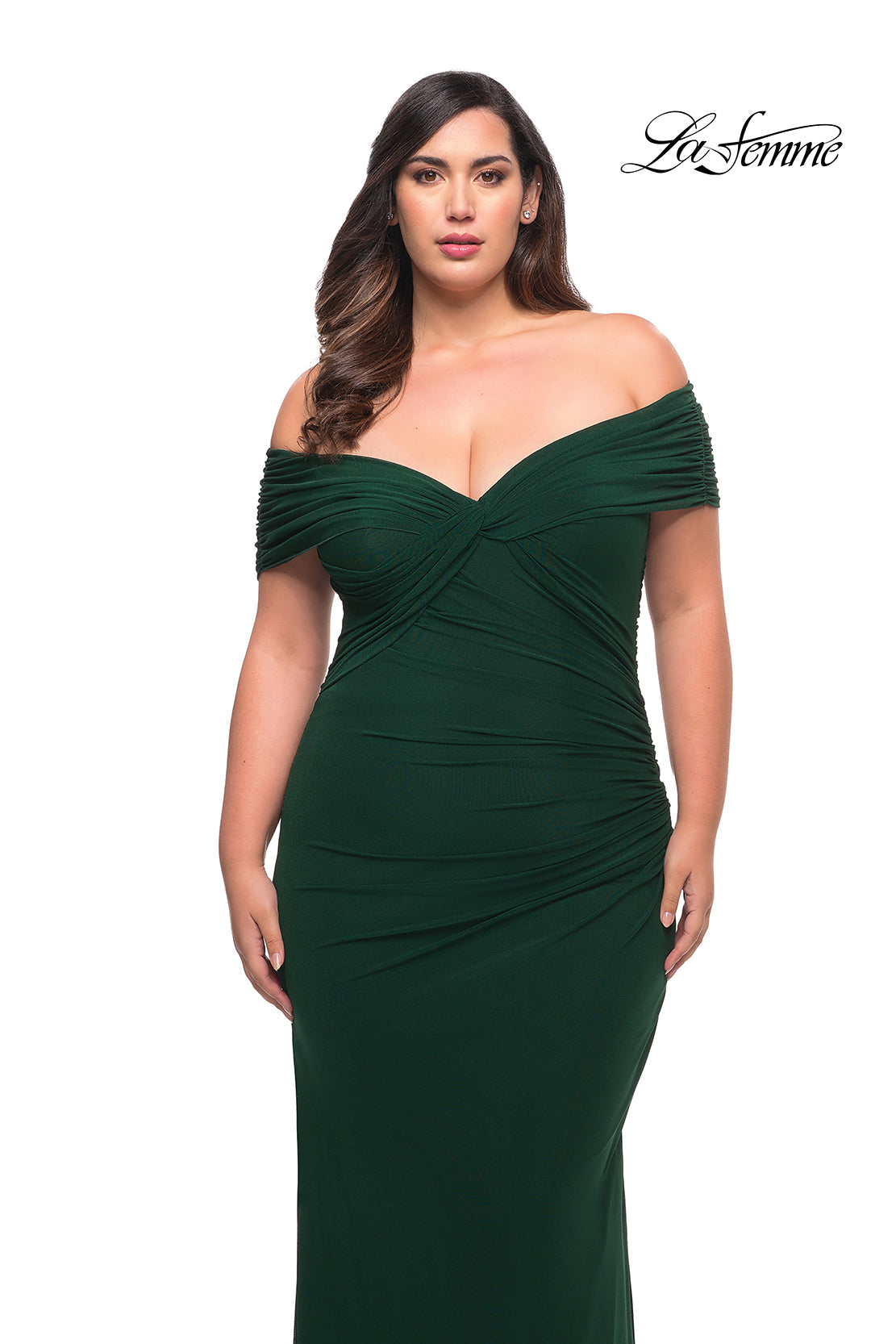 Picture of: Long Net Jersey Plus Dress with Bodice Design in Emerald, Style: 29635, Detail Picture 4