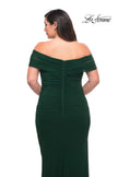 Picture of: Long Net Jersey Plus Dress with Bodice Design in Emerald, Style: 29635, Detail Picture 5