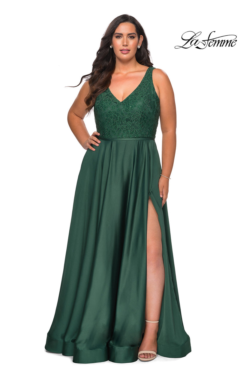 Picture of: A-line Plus Size Dress with Lace Sequin Bodice in Emerald, Style: 29004, Detail Picture 6