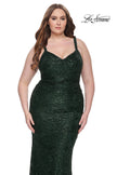 Picture of: Beaded Lace Plus Dress with Ruching and V Neckline in Emerald, Style: 31982, Detail Picture 6