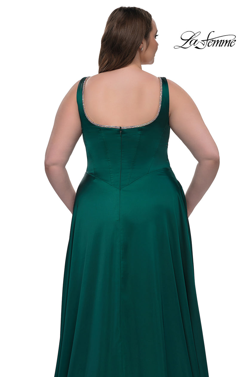 Picture of: A-line Satin Plus Prom Dress with Rhinestone Neckline in Emerald , Style: 33026, Detail Picture 6