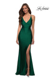 Picture of: V Neck Jersey Fitted Prom Dress with Tie Up Back in Emerald, Style 29785, Main Picture