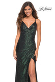 Picture of: Long Sequin Gown in Jewel Tones with V Neckline in Emerald, Main Picture