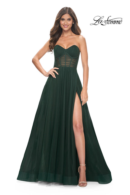 Picture of: Strapless Sweetheart A-Line Corset Prom Dress in Emerald, Style: 31971, Main Picture
