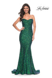 Picture of: Stretch Sequin Gown with Draped Neckline and Mermaid Skirt in Green, Style: 32340, Main Picture