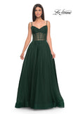 Picture of: A-Line Rhinestone Tulle Embellished Gown with Illusion Top in Emerald, Style: 31970, Detail Picture 8