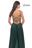 Picture of: A Line Satin Gown with Ruching and Square Neckline in Emerald, Style: 31105, Detail Picture 9