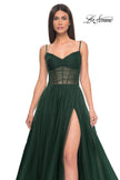 Picture of: A-Line Rhinestone Tulle Embellished Gown with Illusion Top in Emerald, Style: 31970, Detail Picture 9