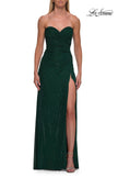 Picture of: Strapless Fitted Rhinestone Gown with Slit and Lace-Up Back in Emerald, Style: 33383, Detail Picture 9