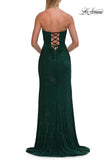 Picture of: Strapless Fitted Rhinestone Gown with Slit and Lace-Up Back in Emerald, Style: 33383, Detail Picture 10