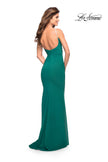 Picture of: Net Jersey Long Dress with Ruching and Diamond Straps in Emerald, Style: 30701, Detail Picture 11