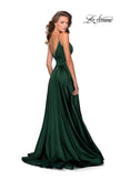 Picture of: Long Satin Dress with Side Slit and V Shaped Back in Emerald, Style: 28607, Back Picture