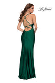 Picture of: Fitted Long Jersey Gown with Criss Cross Bodice in Emerald, Style 29848, Back Picture