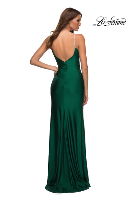 Picture of: Rhinestone Strap Simple Long Jersey Dress in Emerald, Back Picture