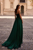Picture of: Textured Chiffon Flowy Strapless Evening Dress in Emerald , Style 32382, Back Picture