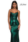 Picture of: Metallic Jersey Dress with Low Back and Ruching in Emerald, Style: 32932, Detail Picture 19