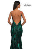 Picture of: Metallic Jersey Dress with Low Back and Ruching in Emerald, Style: 32932, Detail Picture 20
