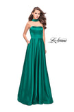 Picture of: Strapless Satin A-line Ball Gown with Attached Choker in Emerald, Style: 25680, Detail Picture 1