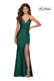 Picture of: Long Chiffon Prom Dress with Unique Lace Up Back in Emerald, Style 28552, Detail Picture 1