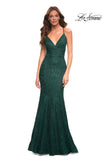 Picture of: Stretch Lace Gown with Flattering Seams at Waist in Emerald, Detail Picture 1