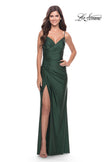 Picture of: Lace Applique Sheer Back Rhinestone Jersey Dress in Emerald, Style: 31361, Detail Picture 1