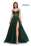 Picture of: A-Line Rhinestone Tulle Embellished Gown with Illusion Top in Emerald, Style: 31970, Detail Picture 1