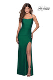 Picture of: Long Prom Dress with Tie Up Back Jersey in Emerald, Style: 30630, Detail Picture 2