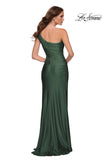 Picture of: One Shoulder Shiny Ruched Jersey Gown with Slit in Emerald, Style: 30645, Detail Picture 2