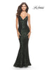 Picture of: Fitted Stretch Sequin Dress with Open Back and Defined Cups in Emerald, Style: 31291, Detail Picture 2