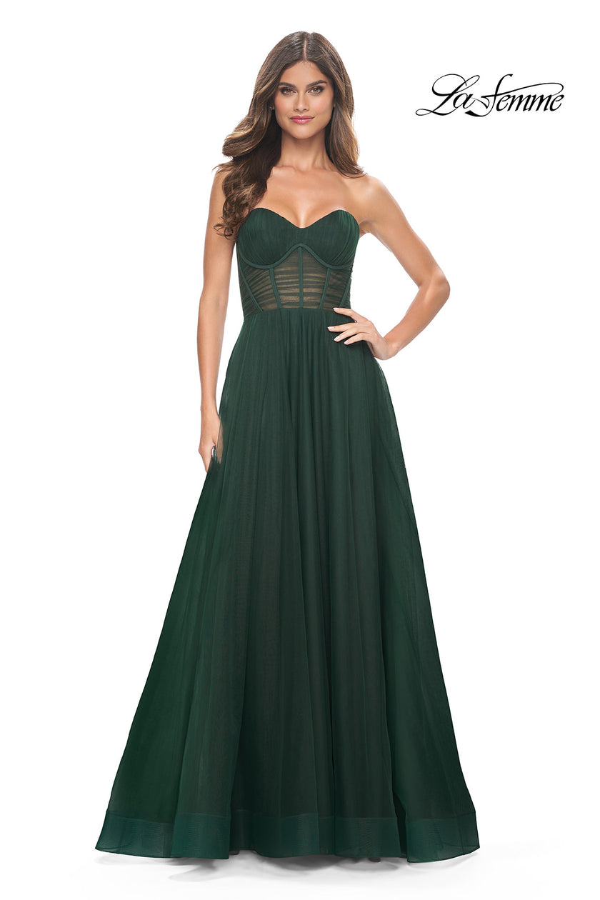 Picture of: Strapless Sweetheart A-Line Corset Prom Dress in Emerald, Style: 31971, Detail Picture 3