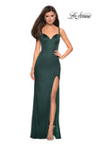 Picture of: Sultry Form Fitting Stretch Satin Dress with Leg Slit in Emerald, Style: 27617, Detail Picture 4